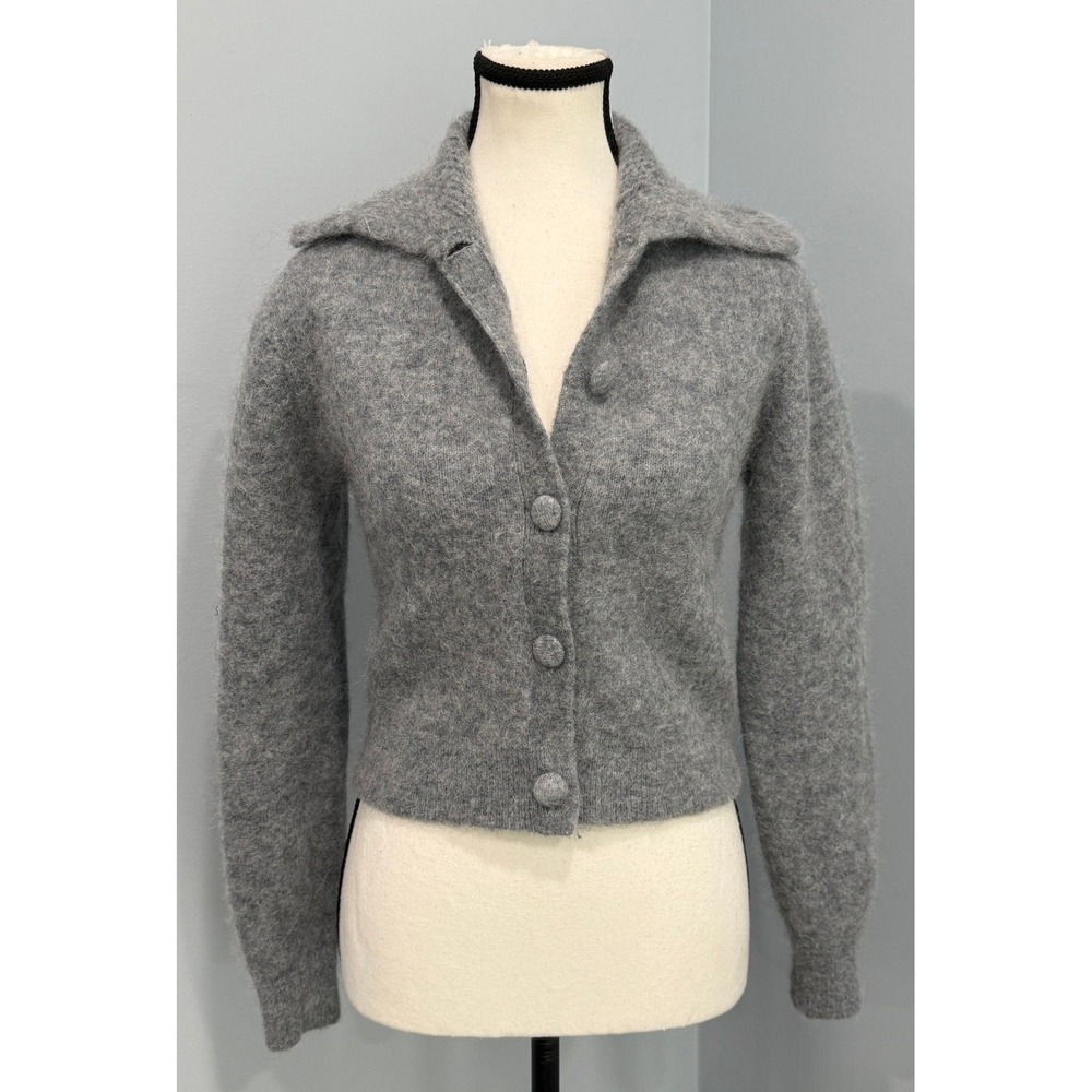 & Other Stories Paris Atelier Grey Alpaca Wool Blend Cropped Cardigan Sweater XS